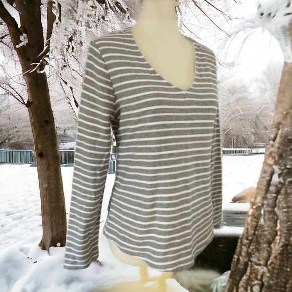 A New Day Tie Back Top Sz S Gray White Nautical Textured Stripes Coastal Beachy - Picture 13 of 16